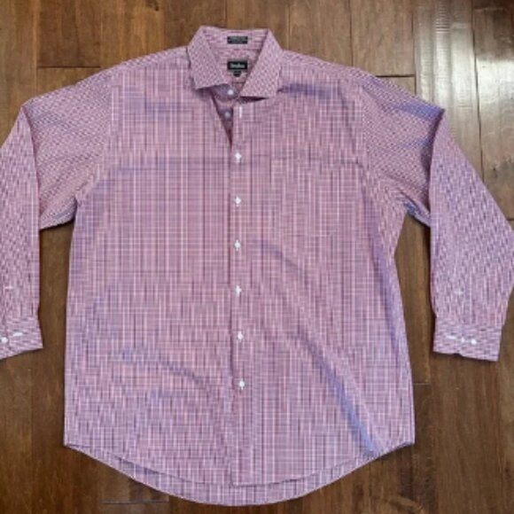 Neiman Marcus Red Long Sleeve Button Down Collared Dress Shirt Sz 17.5 XL - Picture 1 of 6